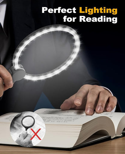 5X Hands Free Magnifying Glass with Light for Close Work,Neck Wear Magnifier for Reading Books,Sewing, Cross Stitch.Low Vision Seniors with Aging Eyes(Black)