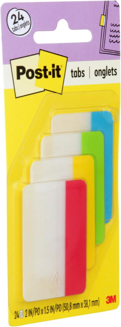 Post-it Tabs, 2 in, Solid, Assorted Primary Colors, 6 Tabs/Color, 4 Colors, 24 Tabs/Pack (686-ALYR)