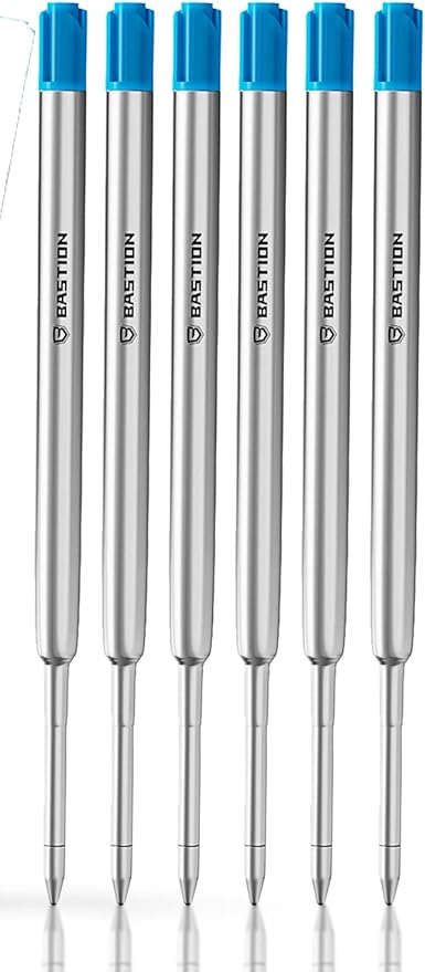BASTION Pen Refill Ballpoint Blue | Replacement for All Bastion Bolt Action Pens | Standard Pen Ink Refills Cartridge (Blue 6 pc)