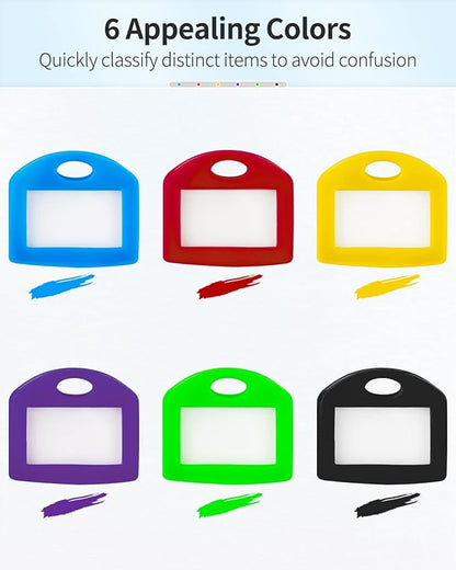 Uniclife 12 Pcs Key Cap Tags 1 Inch Key Covers Protectors with Blank Paper Labels and Clear Windows Soft Key Identifiers for Standard Regular Thin Flat House Keys (Not for Odd-Shaped Keys), 6 Colors