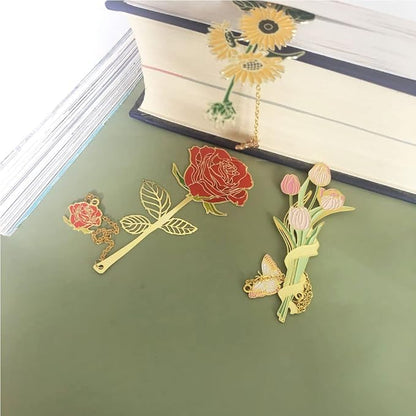 Bookmarks for Book Lovers Book Marks for Reading Women Birthday Graduation Christmas Gifts for Her Cute Metal Bookmark Book Markers Stocking Stuffers for Teens (Rose)