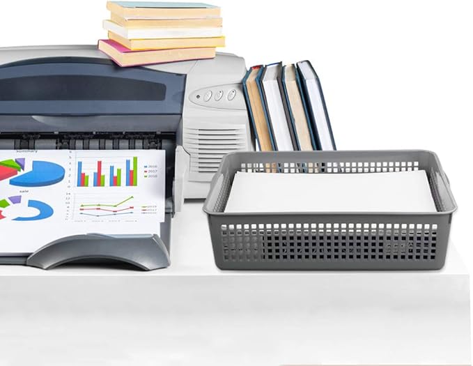 A4 Size Plastic Basket, Desktop File Storage Organization Tray, Set of 6 (Grey)