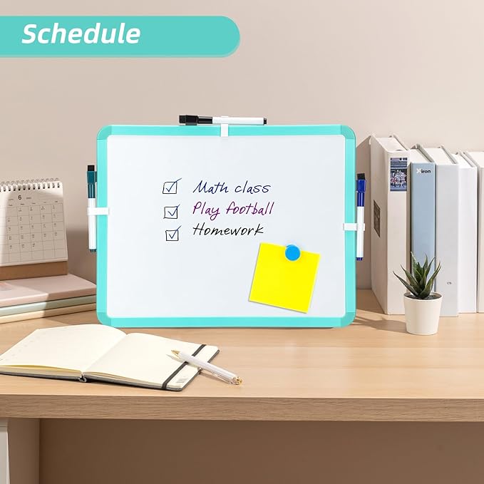 VUSIGN Small White Board Dry Erase, 14'' x 11'' Magnetic Dry Erase Board, Mini Whiteboard with Markers for Kids, Students, Fridge, Wall, Locker, Green