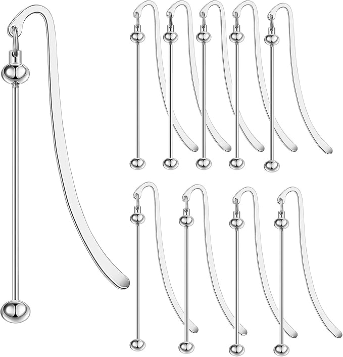 Beadable Bookmarks with Bar Bulk Metal DIY Blank Bookmark for Beads Jewelry Pendants Charms Modern Beading Book Make Marks Craft for Book Lovers Office Supplies (Silver) (10 Packs)