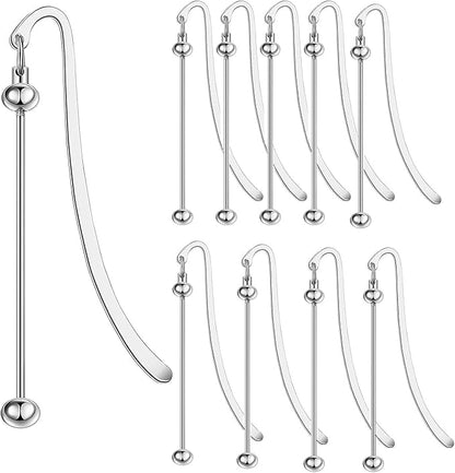 Beadable Bookmarks with Bar Bulk Metal DIY Blank Bookmark for Beads Jewelry Pendants Charms Modern Beading Book Make Marks Craft for Book Lovers Office Supplies (Silver) (10 Packs)