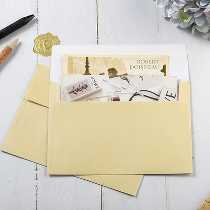 50 Pieces Metallic Shiny Cream Color Self Seal Envelopes for 5x7 Greeting Cards, Invitations, Postcards (Cream Color, 5x7)