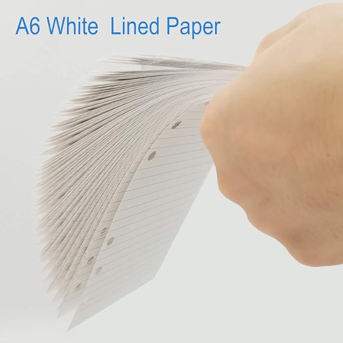 200 Sheets A6 Lined Paper for Filofax Personal Binder Planner, White 100gsm Ruled Pages, 6 Hole Punched, 3.75 x 6.75 Inch