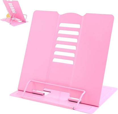 Metal Book Stand - Adjustable Book Holder for Reading (Full Pink)