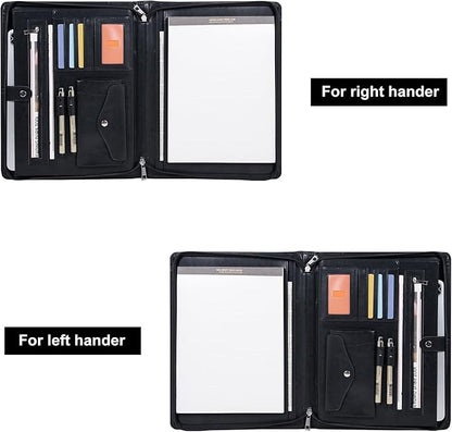 AZXCG Portfolio Binder, Leather Portfolio for Men, Padfolio for Women,Leather Folder, Portfolio Notebook, Gift for Women and Men, Black