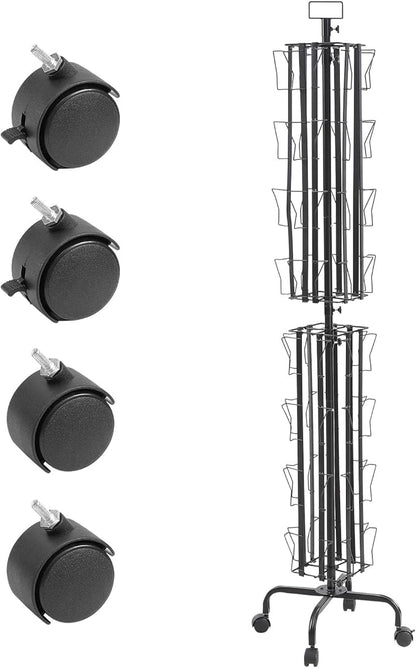 VEVOR Card Display Stand, 32-Slot Rotatable Postcard Holder, 360-Degree Spin with Title Clip & 4 Casters (2 with Brakes) for Office, Exhibits, and Fairs