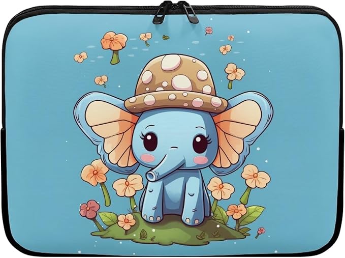 Cute Elephant Laptop Protective Sleeve for Women Girls 17 inch Computer Sleeve Bag Flower Zippered Pouches Lap Top Case Suitable for Daily Use Travel School Office Organizers Bag