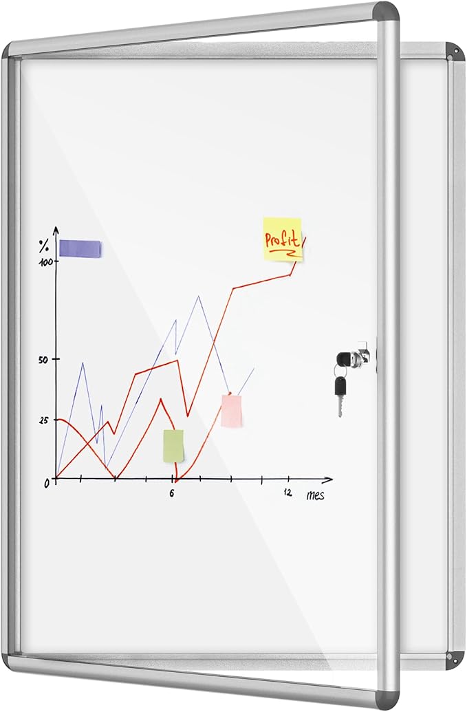 38"x28" Enclosed Bulletin Board, Lockable Weather-Resistant Aluminum Noticeboard for School & Office, Silver Frame w/Magentic Whiteboard