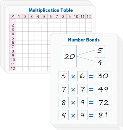 10 Pack Multiplication Chart Whiteboard Card - Double-Sided 9" x 12" Dry Erase Board, Math Manipulatives White Board for Kids Students, Classroom and Home Learning，Small White Board Card Dry Erase