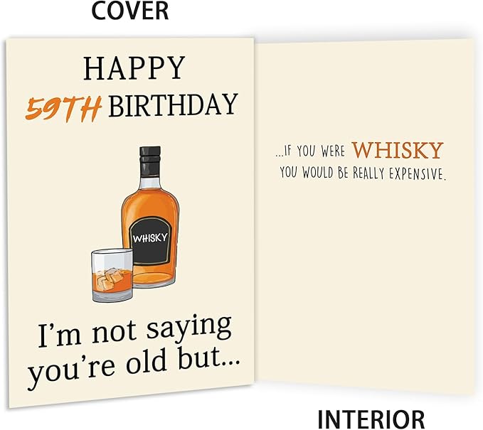 Funny Whiskey 59th Birthday Card, 59th Birthday Gifts for Him Her, Unique 59th Birthday Decorations for Men Women, Happy 59 Year Old Birthday Card Gifts for Husband Wife