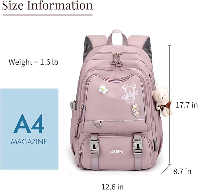 Cute School Laptop Backpack with Large Capacity Multiple Pockets for Girls Travel Friendly with Luggage Strap Accessory Included (Purple)