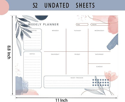 Weekly Planner Pad,Weekly To Do List Notepad with 52 Undated Sheets Weekly Planner Notepad (8.8"×11") Weekly Desk Planner for Women & Man,Work and Home