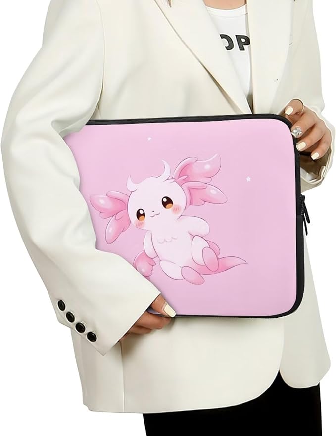 Cute Axolotl Laptop Sleeve for Women 15 inch Lap Top Case Slightly Laptop Pouch with Humanize Design Computer Carrying Case Easy to Clean Laptop Accessories Pink Tablet Bag