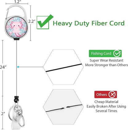 Gctriki Axolotl Badge Reel Retractable Heavy Duty with 360° Swivel Carabiner Clip, Work ID Badge Holder Retractable Clip, Cute Students Nurse Teacher ID Card Holder Badge Keychain Accessories