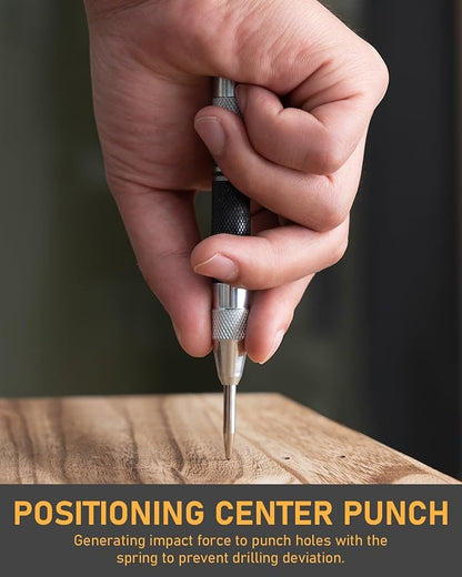 17 Pack Mechanical Carpenter Pencil Set with Sharpener 40 Refills, Automatic Center Punch, Carbide Scribe Tool, Eraser and Deep Hole Marker Pen, Heavy Duty Construction Pencil for Architect-With Pouch