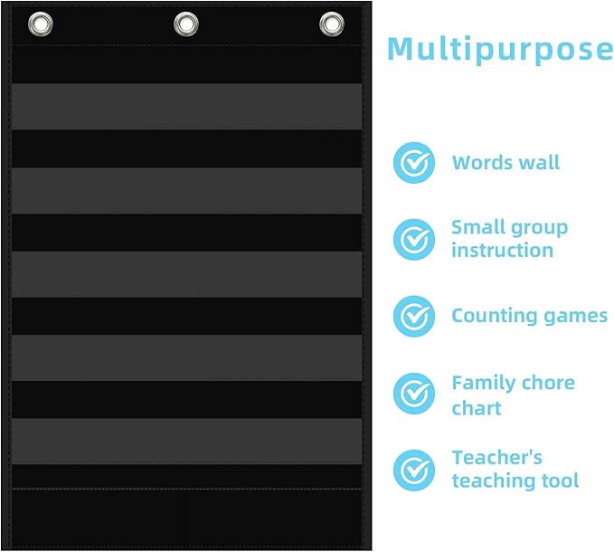 5+1 Pockets Standard Pocket Chart, Clear 5 Pockets Words Chart with Extra Storage Pocket for School Home Office Use,Standard Size:25.2” x 17” Letter Cards, Word Wall and Sentence Strips.