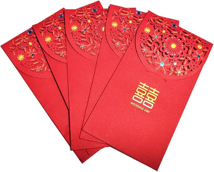OneWayTech "囍" Word Red Envelopes Lucky Money Pockets "Hong Bao" for Wedding Engagement Ceremony Bride and Bridegroom Gift 10 Pcs (hollow flowers)