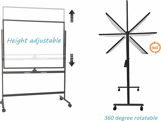 Mobile Whiteboard Easel Style Dry Erase Board Double Sided Reversible White Board 48 Inch x 32 Inch Height Adjustable with Caster Sturdy Perfect for Offices Schools and Presentations