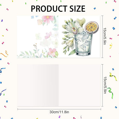 Tontut 6pcs Diamond Art Painting Kit Greeting Card, Mug Flower 5D DIY Diamond Handmade Holiday Greeting Card with Envelope, Holiday Gift Congratulation