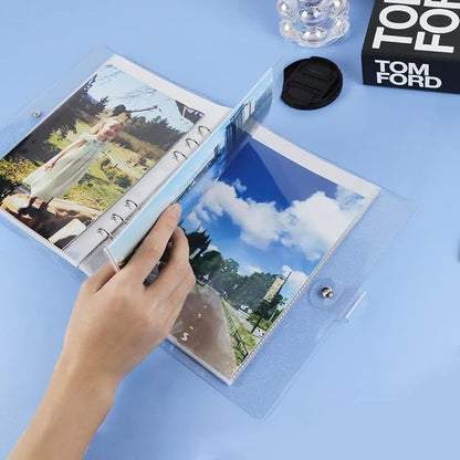 Clear Giltter PVC Kpop Photocard Binder Loose Leaf 6-Ring Wide A5 Photocards Holder with 8 Inch 50 Pockets Photo Pages Transparent Card Sleeve Protectors Page for Photos Cards Album Folder Organizers