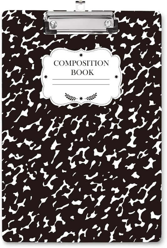 WAVEYU Fashion Cute Clipboard, Decorative Office School Hardboard Wood Nursing Clip Board for Standard A4 Letter Size for Students, Women, Men and Kids, 12.5"x 9", Black+White02