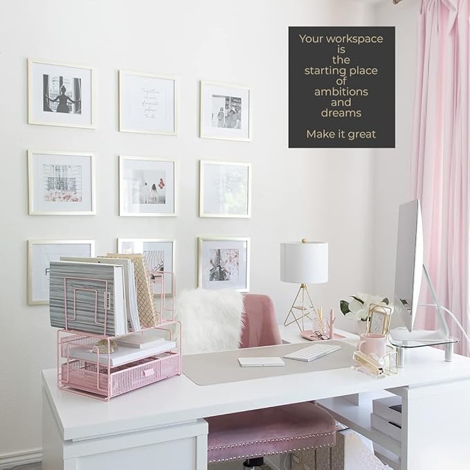 BLU MONACO Pink Workspace Desk Organizer and Accessories Desktop Rack with File sorters and Drawer for Office Supplies, Paper, Device and Folder