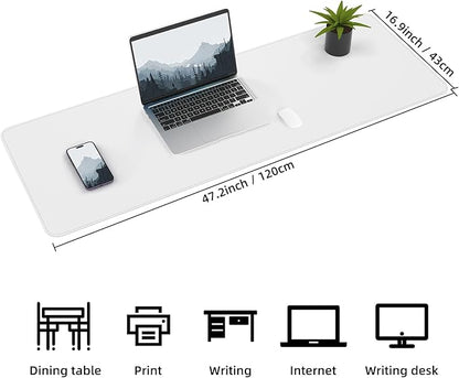 Leather Desk pad Protector, Large Desk mat with Natural Cork & PU Leather,Mouse pad,Non-Slip Office Desk Mat,Waterproof Desk Writing Pad for Office and Home (47in*17in, Ivory White)