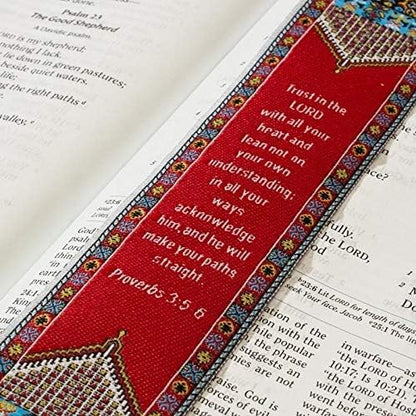 Trust in The Lord, Bulk Pack of 6 Woven Fabric Christian Bookmarks, Silky Soft Proverbs 3:5-6 Red Flexible Bookmarker for Novels Books and Bibles, Traditional Turkish Woven Design, Memory Verse Gift