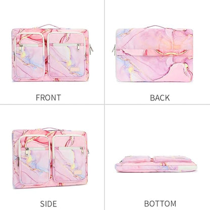canvaslife 360° Protective Laptop Sleeve Case Bag with 3 Pockets for 14 inch Dell HP Lenovo Laptop and MacBook Pro 14 inch,Surface Laptop 14.4 inch (Pink marble)