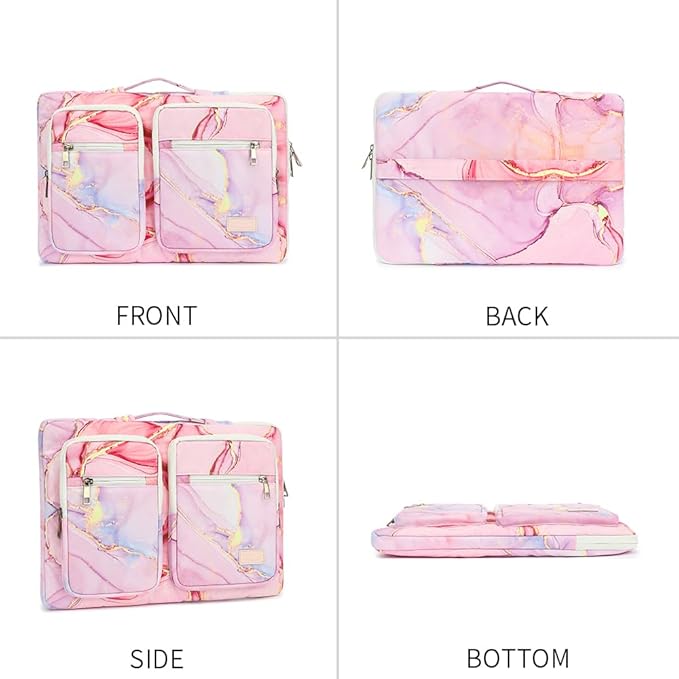 canvaslife 360° Protective Laptop Sleeve Case Bag with 4 Pockets for MacBook Pro 16 inch and 15 inch-15.6 inch Laptop (Pink Marble)