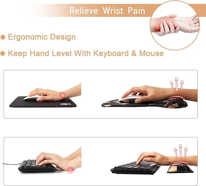 iCasso Ergonomic Mouse Pad with Wrist Rest, Keyboard Wrist Rest Mouse Wrist Rest, Made of Memory Foam, Easy Typing and Relieve Wrist Pain, Perfect for Computer Keyboard Office (A-Honeycomb)