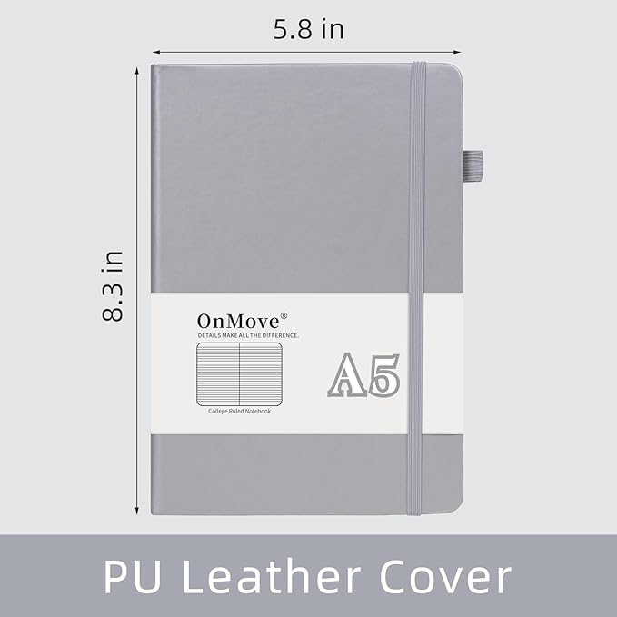 Lined Notebook Journal for Women Men 200 Pages A5 Hardcover Leather with Pen Holder College Ruled Journals for Work Note Taking Travel School Gary