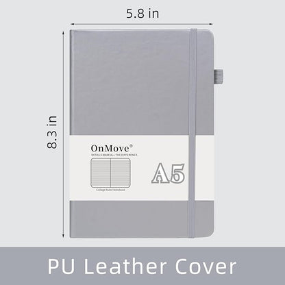 Lined Notebook Journal for Women Men 200 Pages A5 Hardcover Leather with Pen Holder College Ruled Journals for Work Note Taking Travel School Gary
