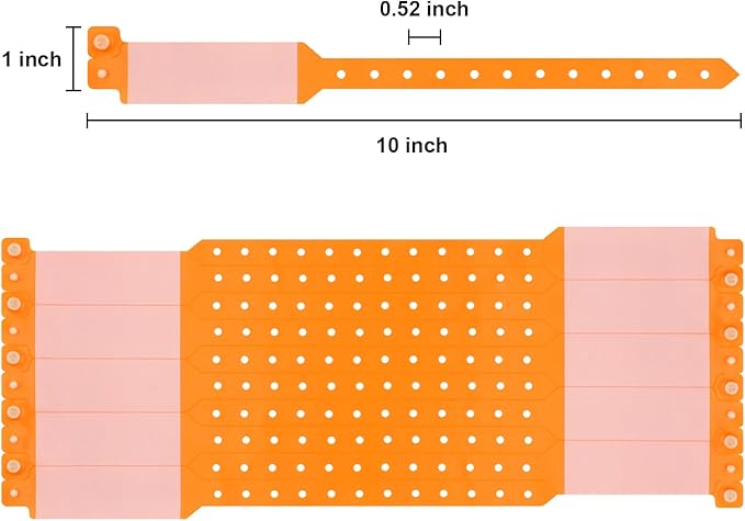 100pcs Vinyl Wristbands Hospital Identification Bands,Waterproof Adjustable Medical Wristband,Disposable Snap Wristband for Hospital (Orange)