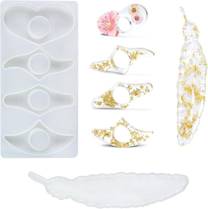 Motiloo Feather Shape Silicone Mold,Bookmark Resin Mold Set with Book Page Holder Reading Rings Birthday Gifts for Teachers Women Readers Book Lover