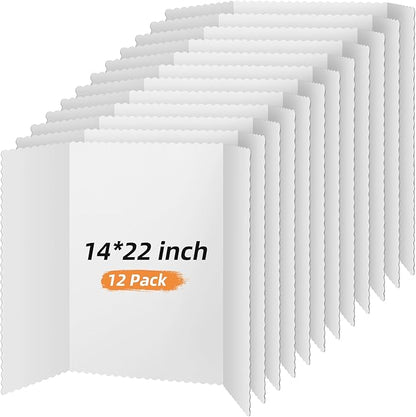 12 Pieces Tri Fold Poster Boards Bulk, Lightweight Science Display Boards, Trifold Presentation Display Board for Science Fair Project(14 x 22 Inch,White)