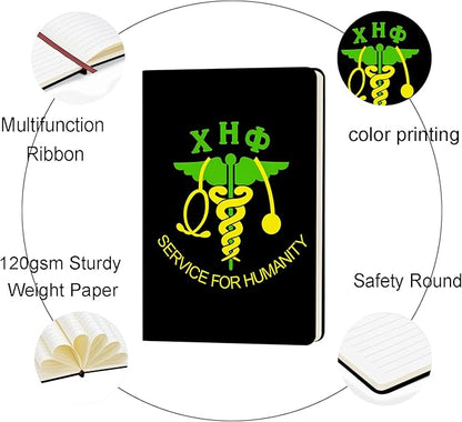 AKA Sorority Gift Leather Notebook for Women Girls Pink and Green Greek Sorority Journal Notebook Sisterhood Graduation Gift (service for humanity)