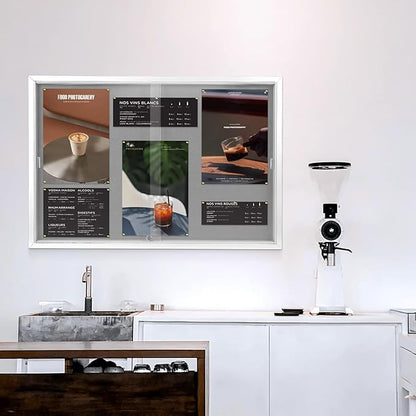 SWANCROWN Enclosed Locking Bulletin Board Gray Fabric Message Board with Sliding Glass Doors,for Indoor Use,48"x34"