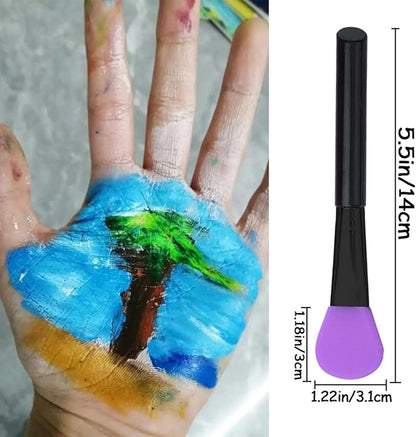 12 Pcs Silicone Magic Brushes, Fan-shaped Blending Brush Set for DIY Painting Mixing & Spreading, Black, White, Purple, Pink, Silicone Material, Acrylic, Ink