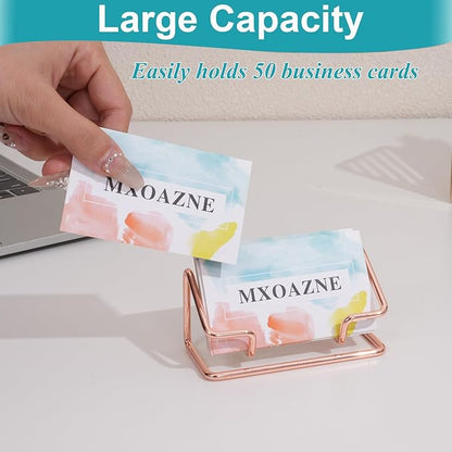 Business Card Holder for Desk, Metal Business Card Holder Display Stand, Desktop Business Card Organizer for Women, 2 Pack, Rose Gold