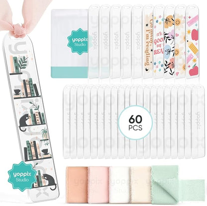 60 Pieces Acrylic Bookmark Blanks- 3mm Thicken Clear Acrylic Bookmarks with 60 Pcs Ribbon for Reading Lovers DIY Crafts Presents, Graduation Back to School Presents