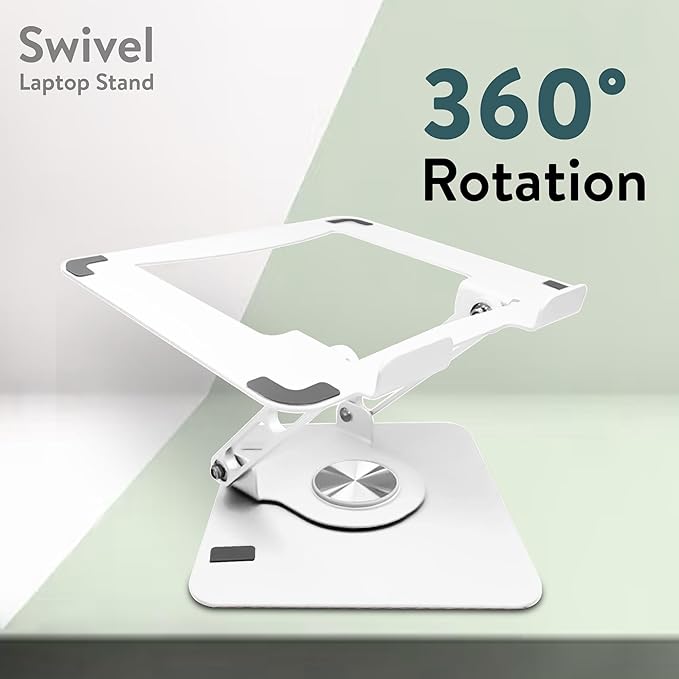 Swivel Laptop Stand for Desk, Adjustable Laptop Stand for Desk w/ 360° Rotation, Raise Tilt Cools Laptop with This Ergonomic Laptop Stand Riser, Collapsible iPad Computer Laptop Stand (White)