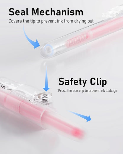 Four Candies 14Pack Pastel Gel Ink Pen Set,Cute Retractable 0.5mm Fine Point Pen,Note Taking Aesthetic Pens,12 Pack Black Ink Pens with 2Pack Highlighter, Smooth Writing Pens for School, Office (Pink)