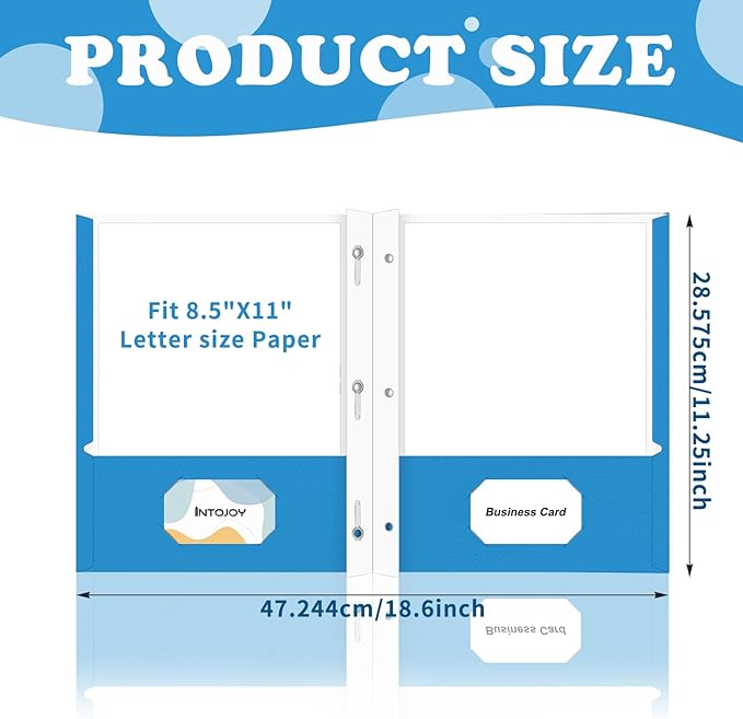 Folders with Pockets,IntoJoy 50 Pack Two Pocket Folders Business Card Holder Paper Folders with Prongs for School Office Filing Cabinet Resume Portfolio (Blue)