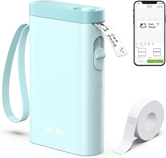Nelko Label Maker Machine with Tape, P21 Bluetooth Label Printer, Wireless Mini Label Makers with Multiple Templates for Organizing Office Home, Cyan