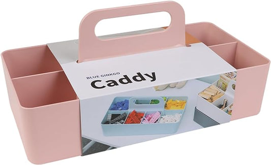 BLUE GINKGO Stackable Organizer Caddy – Korean-Made Portable Tote for Bathroom, Office, Crafts, or School Supplies (Long Rectangle, Pink)
